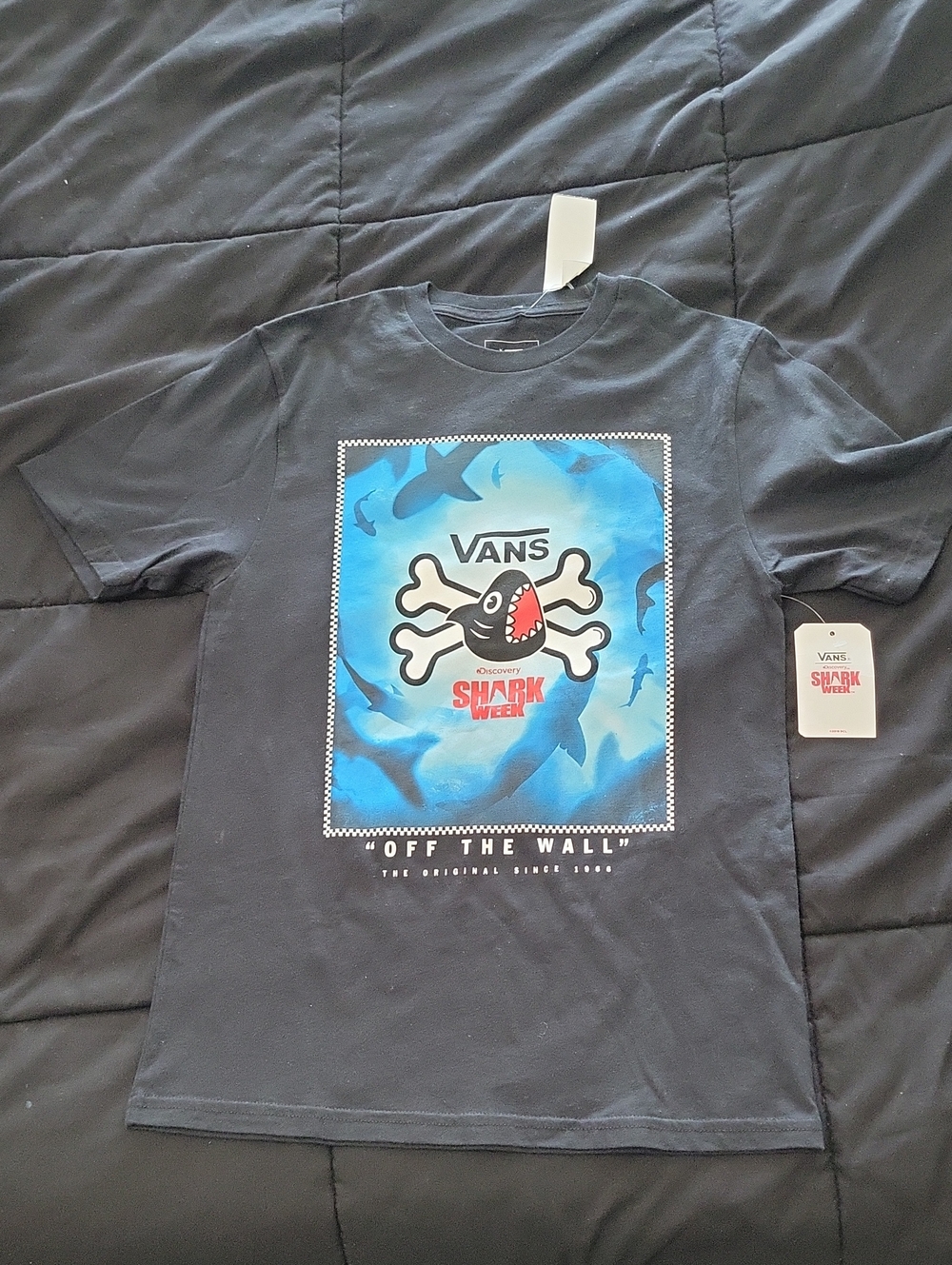 Vans Black Short-Sleeve Shark Graphic Tee with Blue Print